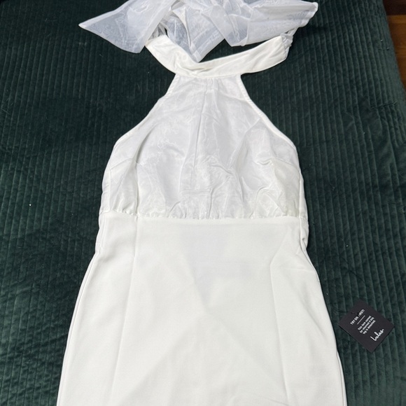 Lulu's Simply Magnificent White Organza Halter Backless Mini Dress - Picture 5 of 6